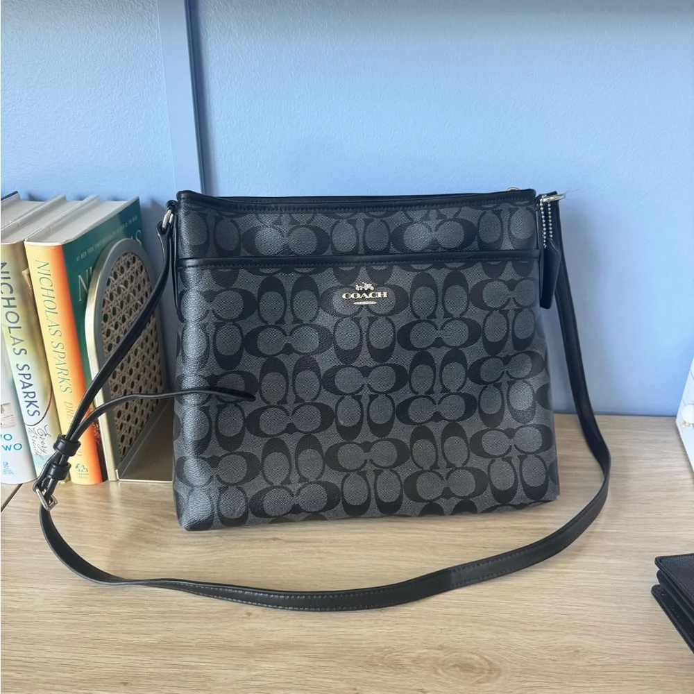 Coach Gray and Black Signature Messenger Bag - Picture 2 of 4